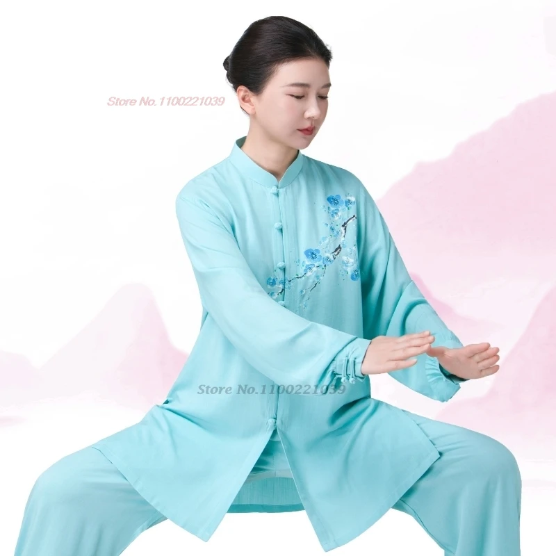 

2026 chinese vintage kung fu tai chi clothing martial arts wushu exercise flower print cotton linen training performance suit
