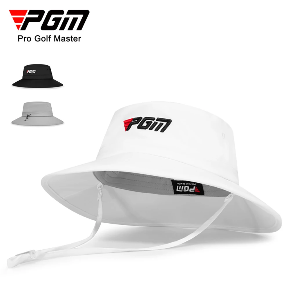 PGM UV Male Golf Hat Windproof Waterproof Quickdrying Men\'s Fisherman Hats Brim Outdoor Adjustable Rope Cap MZ059