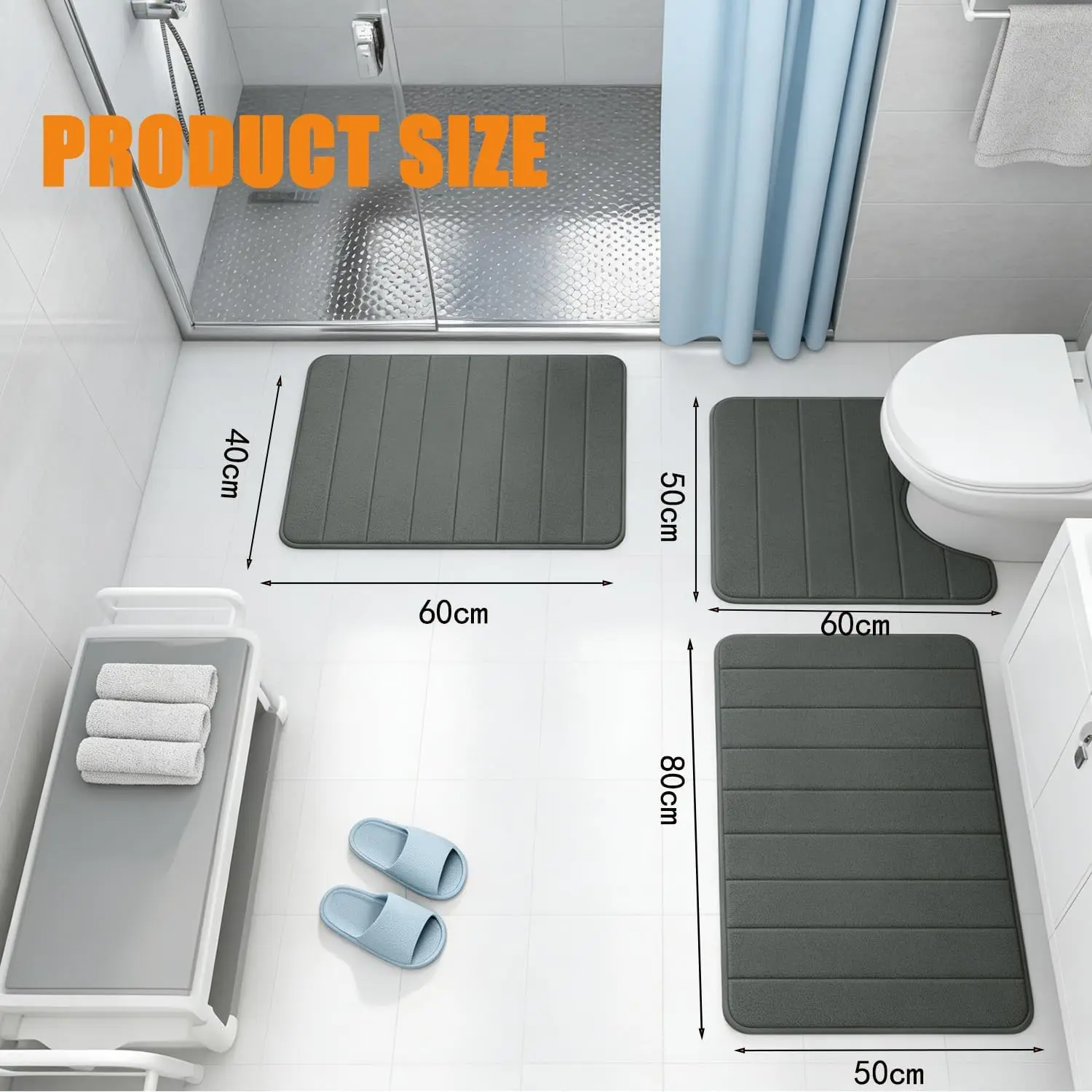 3Piece Non-Slip Bath Mat Set Memory Foam Bathroom Rugs Water Absorbent Shower Mat Machine Washable Toilet Mat for Bathroom Floor
