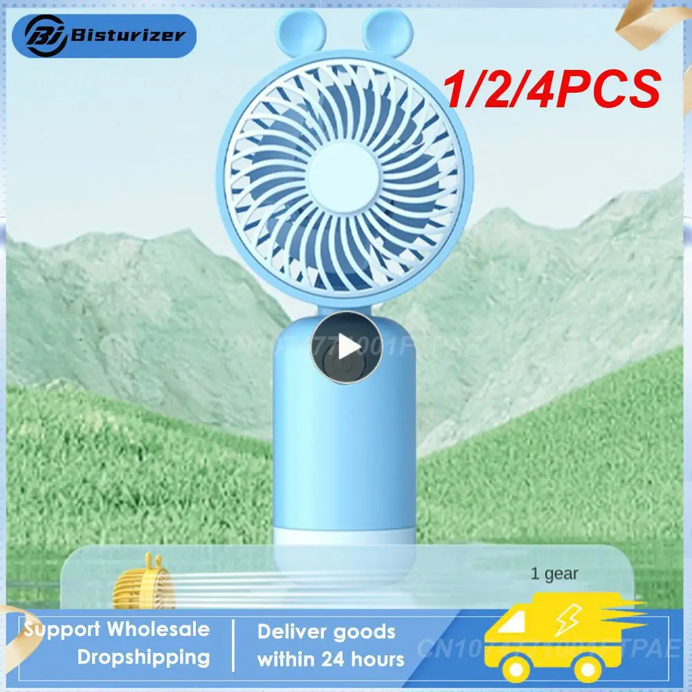 1/2/4PCS Folding Fan Single Polychromatic Hand Fan Usb Rechargeable Durable Fan Outdoor Sports Fan Usb Fan Plastic