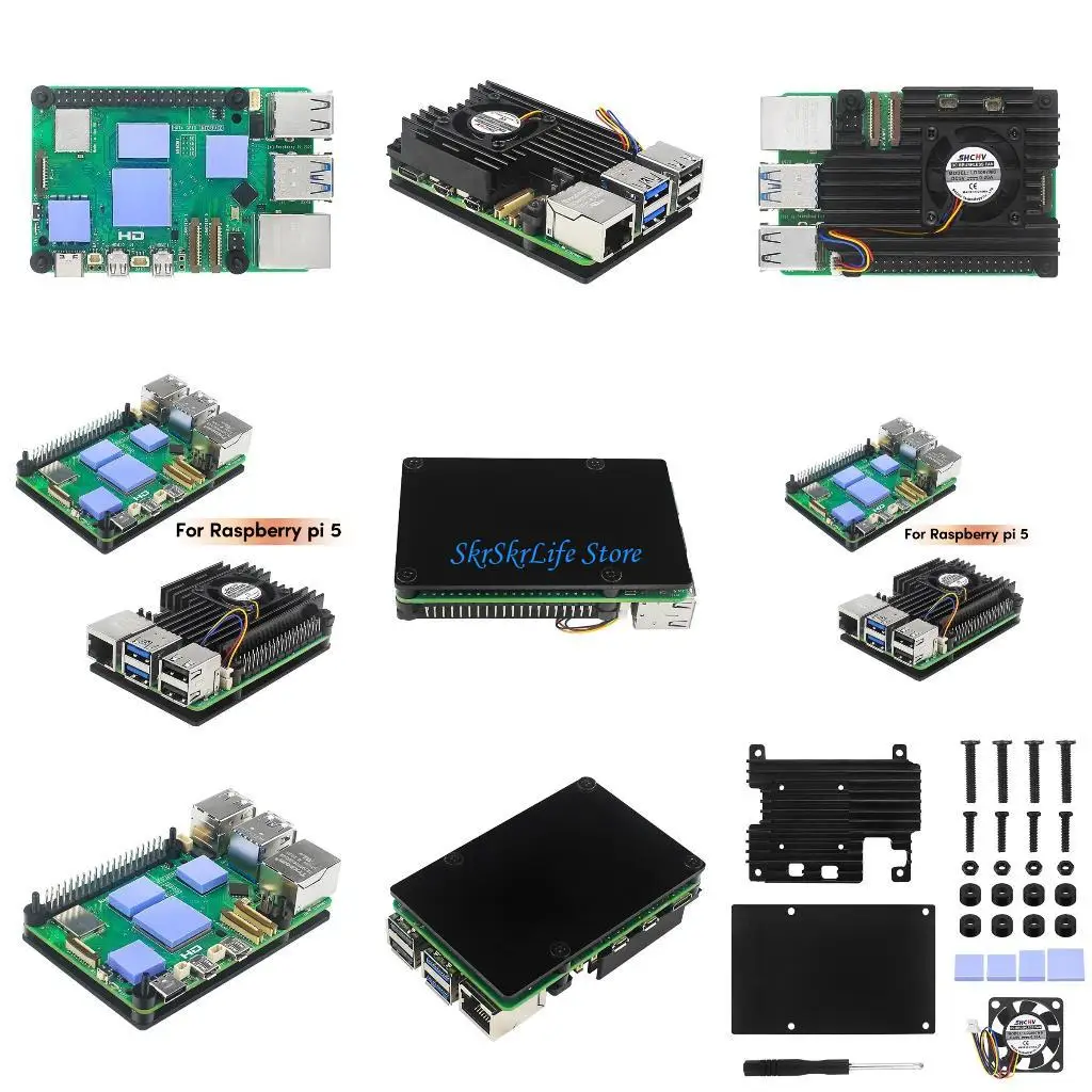 

E65E Metal Enclosure with Cooling Fan and Aluminum Heat Dissipators for RPI5 Box