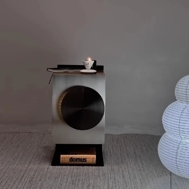 Re-designed and produced | Bedside storage cabinet with lamp Small Bauhaus retro cherry wood bedroom locker