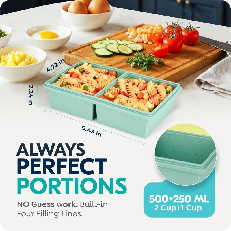 صواني فريزر سيليكون مكونة من كوبين مع أغطية، وحاويات إعداد الحساء والوجبات، وتحكم في جزء لصلصة اللازانيا، وآمنة للاستخدام في غسالة الأطباق