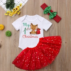 My 1st Christmas Baby Girls Christmas Cake Smash Dresses Outfits Xmas Party Shirt Tutu + Baby Bodysuits Dress Set Infant Clothes