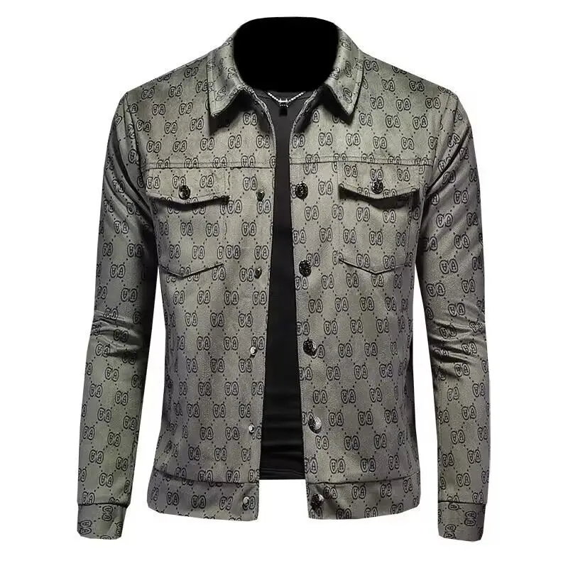 2023 Men Autumn Business Vintage Casual Slim Jacket Lapel Single Breasted Printing Coat Jacket Luxury Flocking Bomber Jacket 5XL