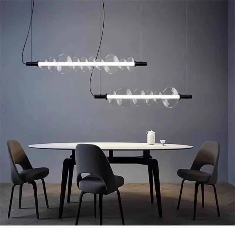 Modern Glass Strip Led Pendant Light for Living  and Dining Room Kitchen Food Tables Bedroom Chandelie Home Decor Light Fixture