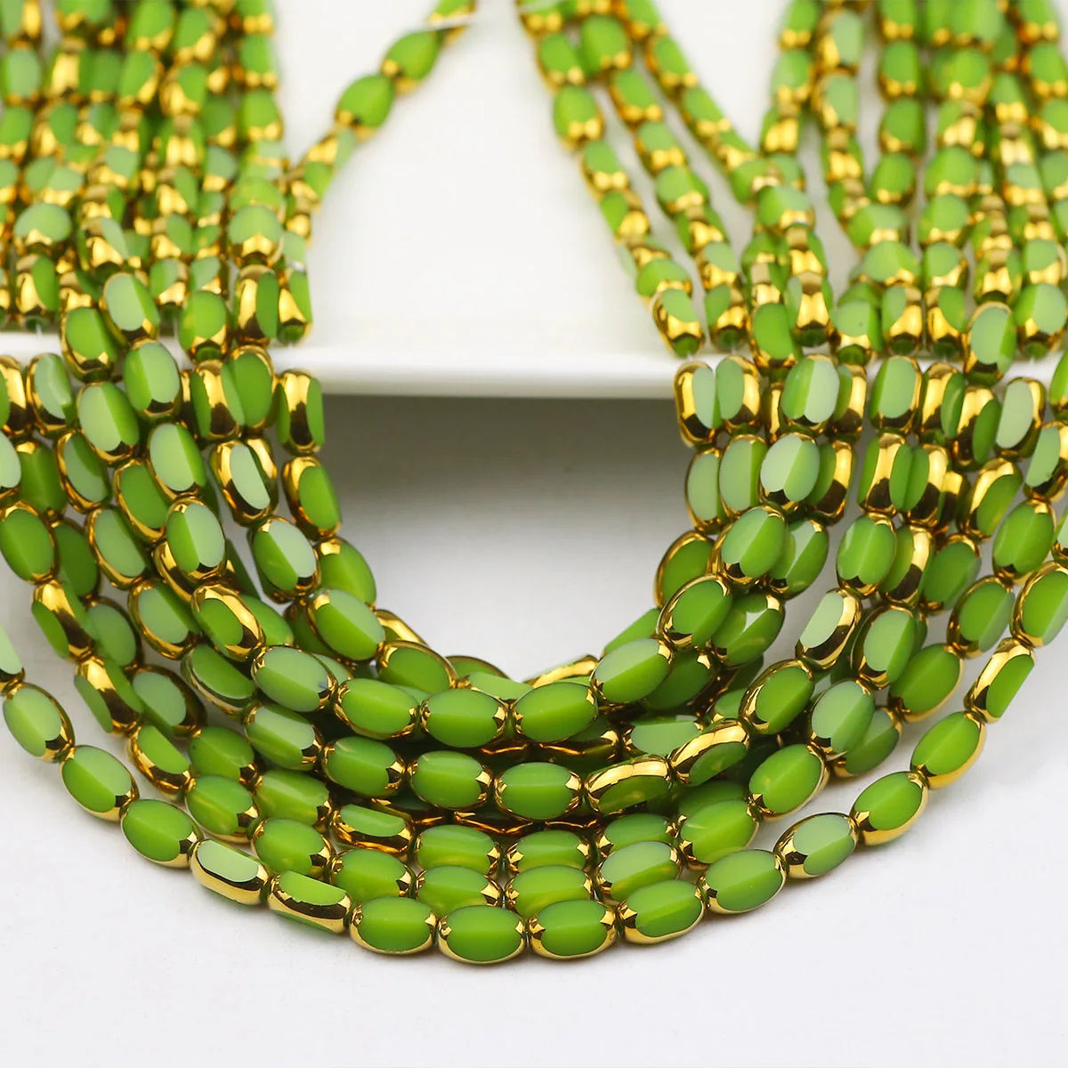 Grüne Überzug Gold Kristall Glas Oval Briolette Lose Spacer Perlen 50/100/200 Stück 4x6mm für Schmuckherstellung Diy Armbänder Halskette
