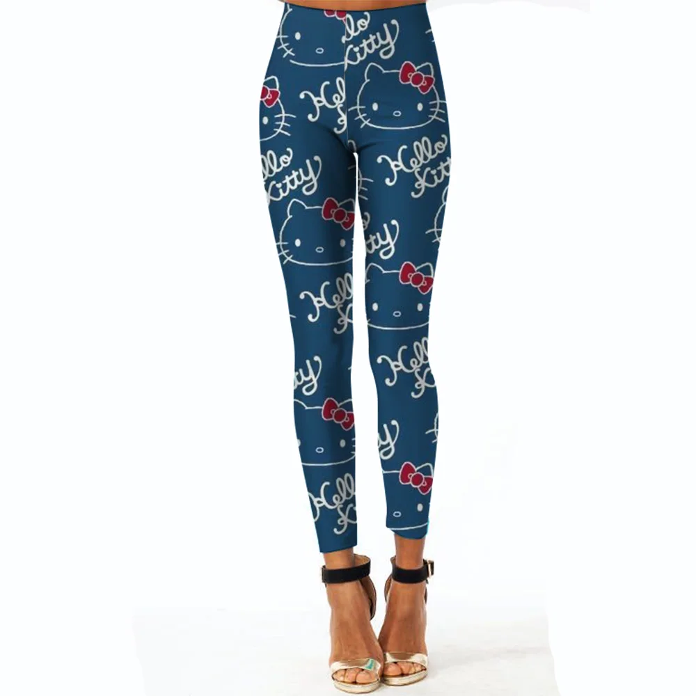 Legginsy do jogi z nadrukiem Hello Kitty, damskie legginsy fitness, spodnie do biegania i jazdy na rowerze, oddychające legginsy sportowe, legginsy treningowe z wysokim stanem