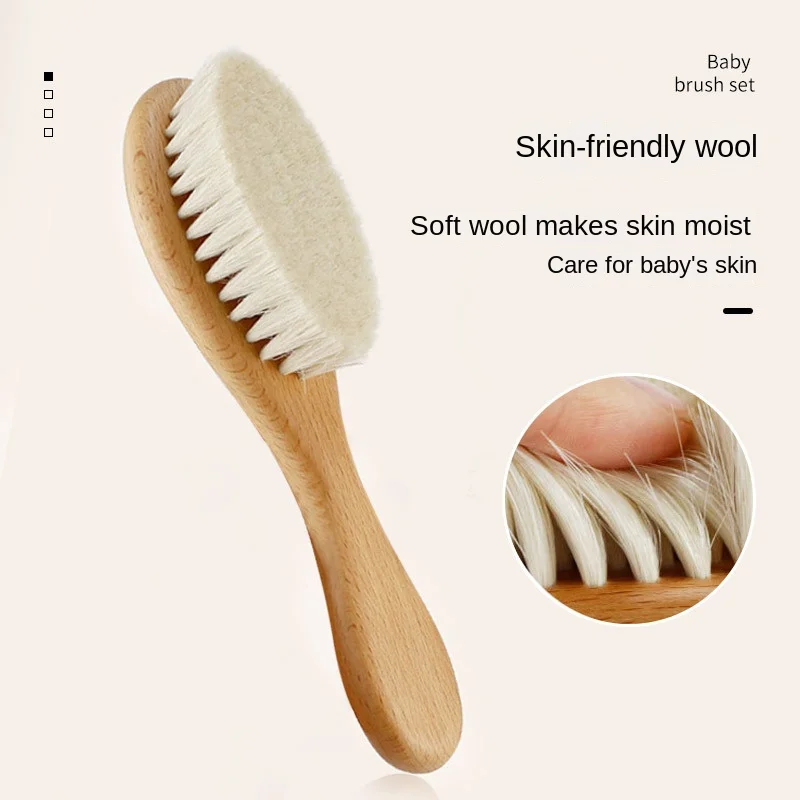 Baby Wool Brush Set  Beech Wood Soft Small Wooden Brush  Air Bag Wooden Comb Baby Shampoo Comb and Care Three-piece Set