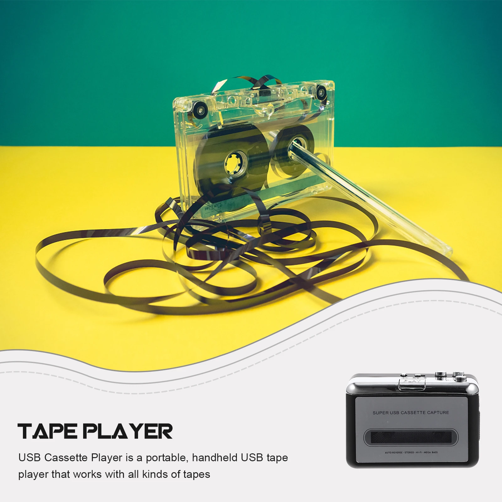 

Portable Cassette Tape Transverter Usb Cassette Tape Converter Mp3 High Fidelity Music Player Transverter (Without )