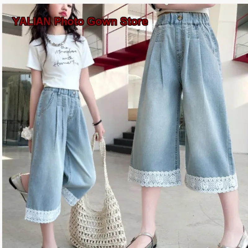 Girls Capri Jeans Summer Thin Fashionable Older Kids