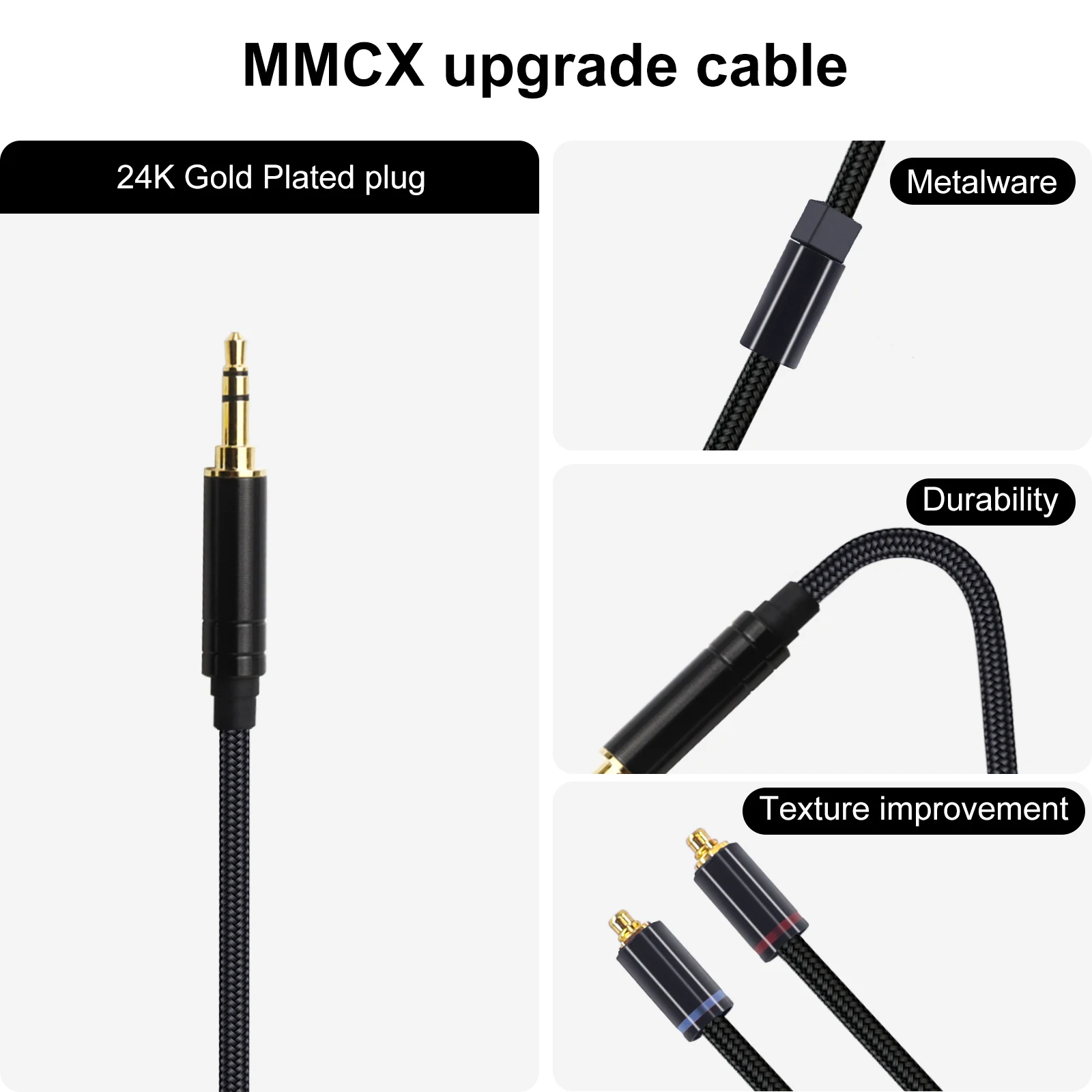 OKCSC HD3M Earphone Upgrade Replacement Cable Silver Plated MMCX Extension Cable with 3.5mm Plug for Shure SE215 SE315 SE535