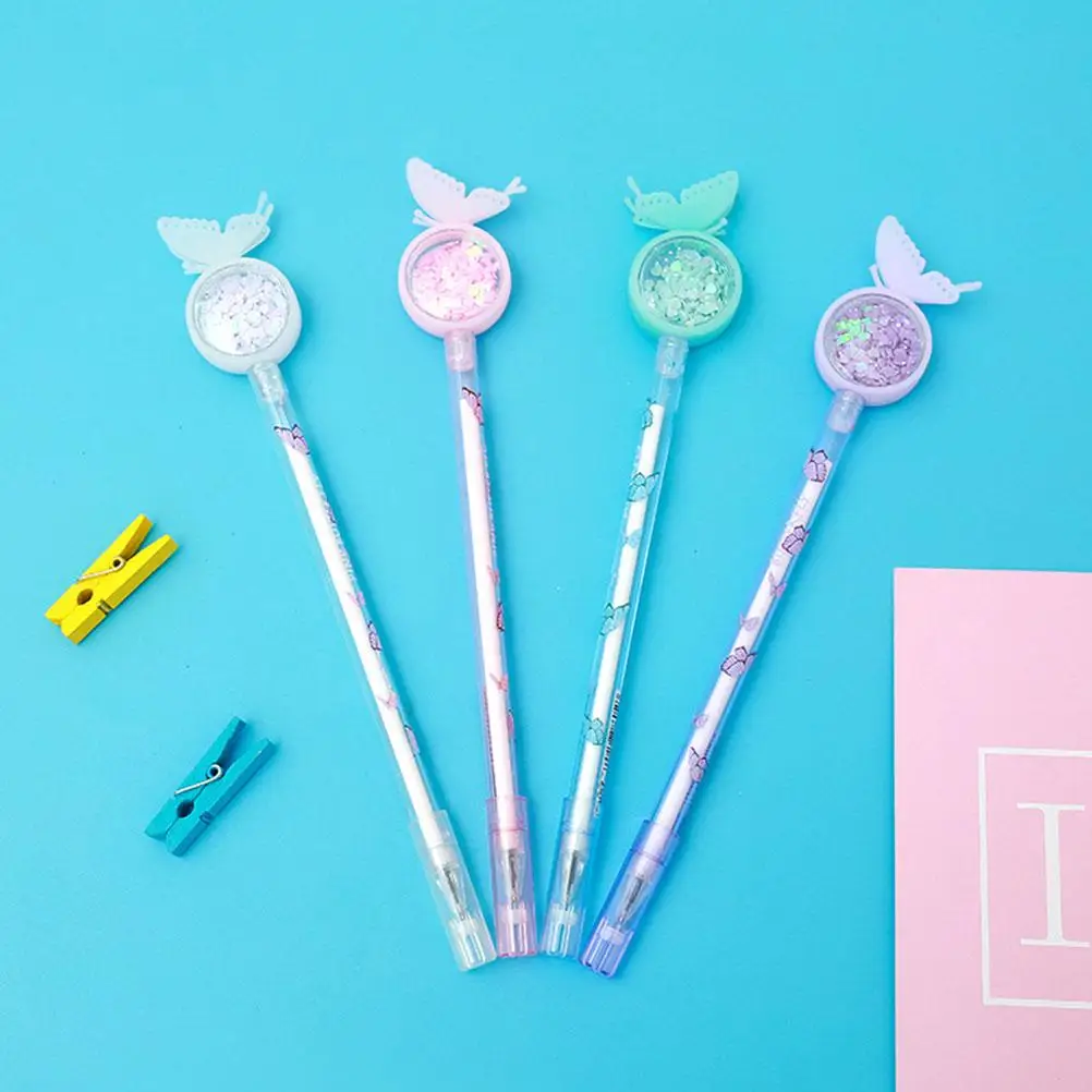 10 Pcs 나비 스팽글 펜 사무실 쓰기 젤 펜 학생 시험을위한 스케치 블랙