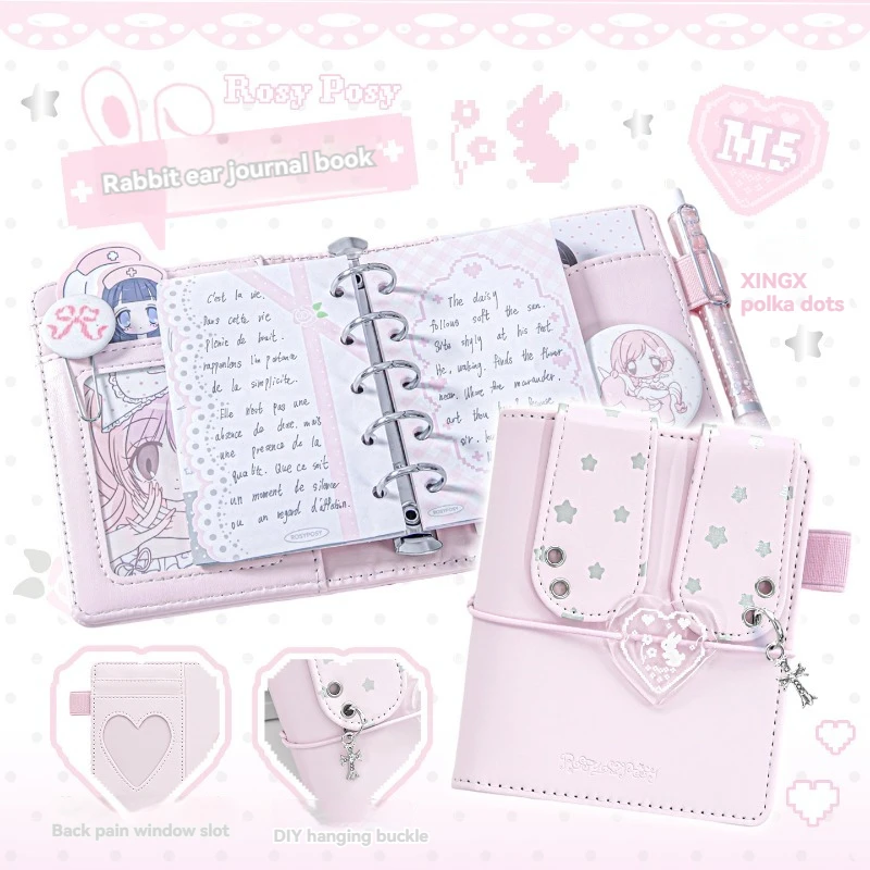 1PC Cute Rabbit Ear M5 Loose Leaf Planner Soft PU Binder Journal with Refill Pages Stickers Pen Girls Diary Gift