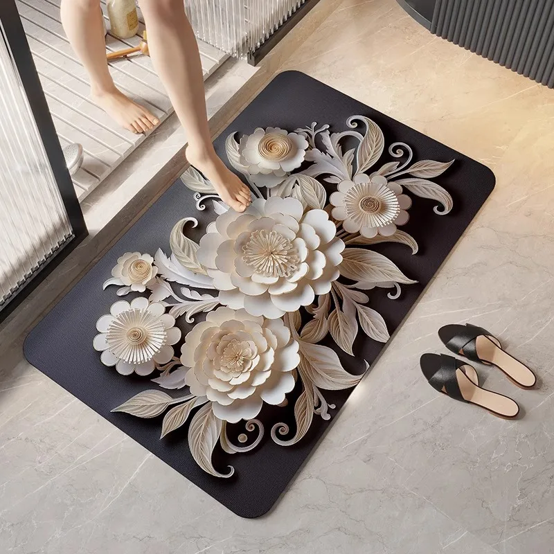 German diatomaceous earth floor mat 3D three-dimensional floral household bathroom anti slip mat