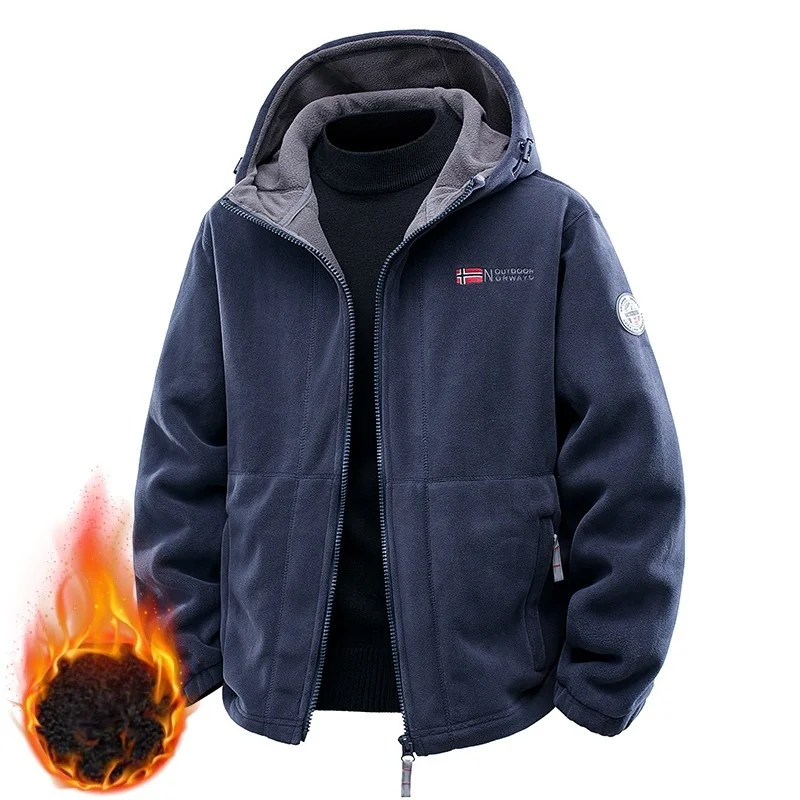2024 Brand Winter Fleece Jacket Men's Casual Thickened Wool Jacket high quality Design Warm Fashion Hooded Coat Outdoor Ski Suit