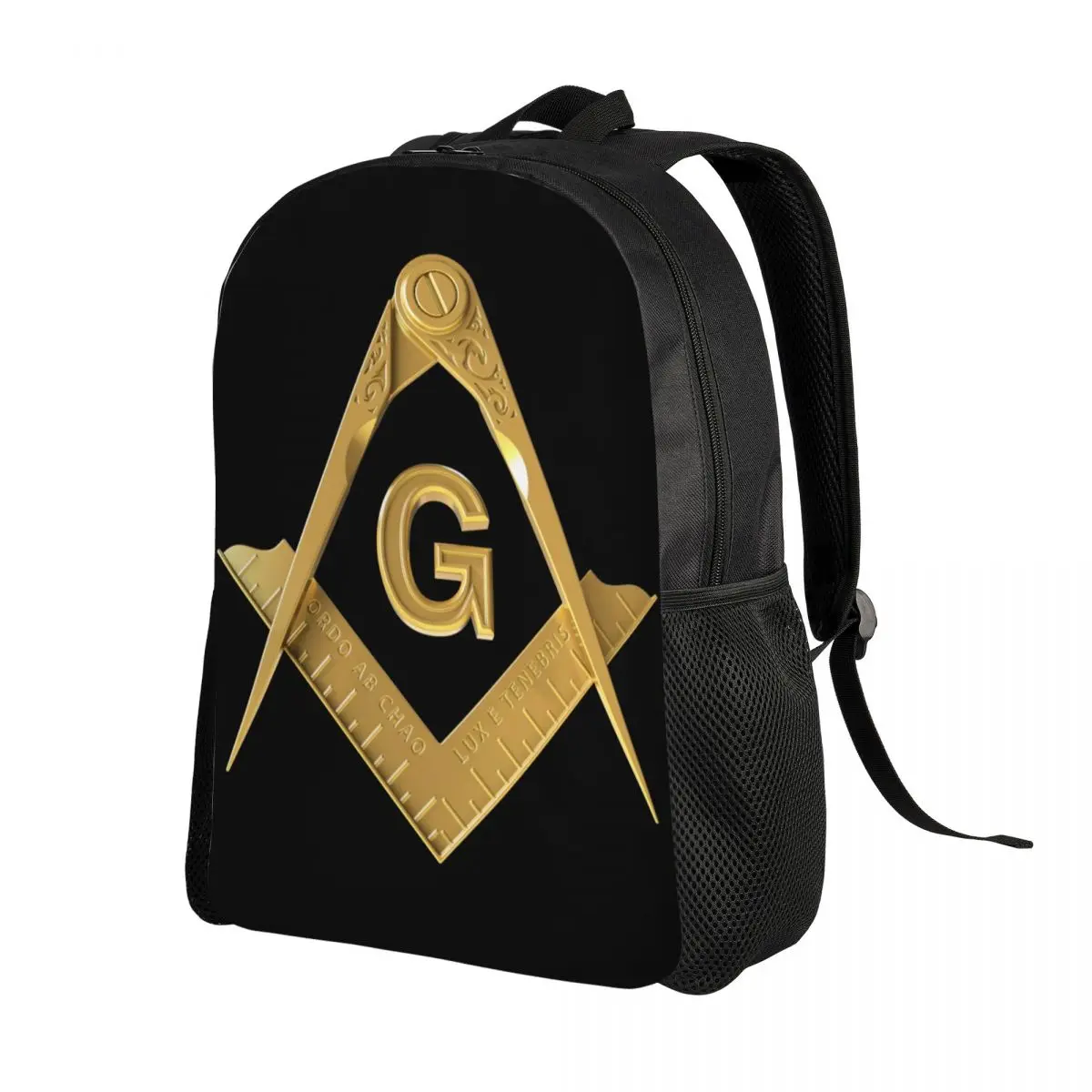 Ouro Freemason Logo Mochila de Viagem, Bookbag Computador Escolar, Masonic Mason College Student Daypack, Homens e Mulheres