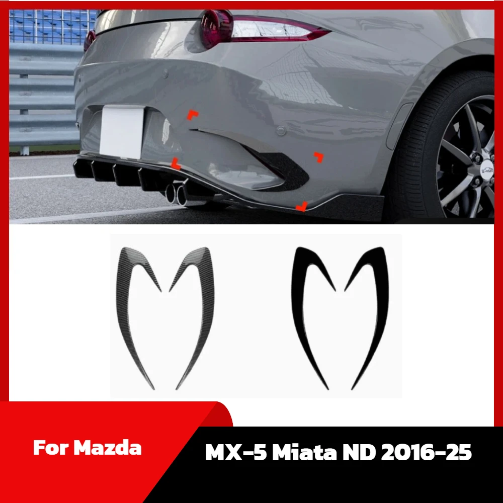 

For Mazda MX-5 Miata ND 2016-25 Rear Bumper Side Air Vent Trims Cover Carbon Fiber Look/Gloss Black Boot Spoiler Splitter Canard