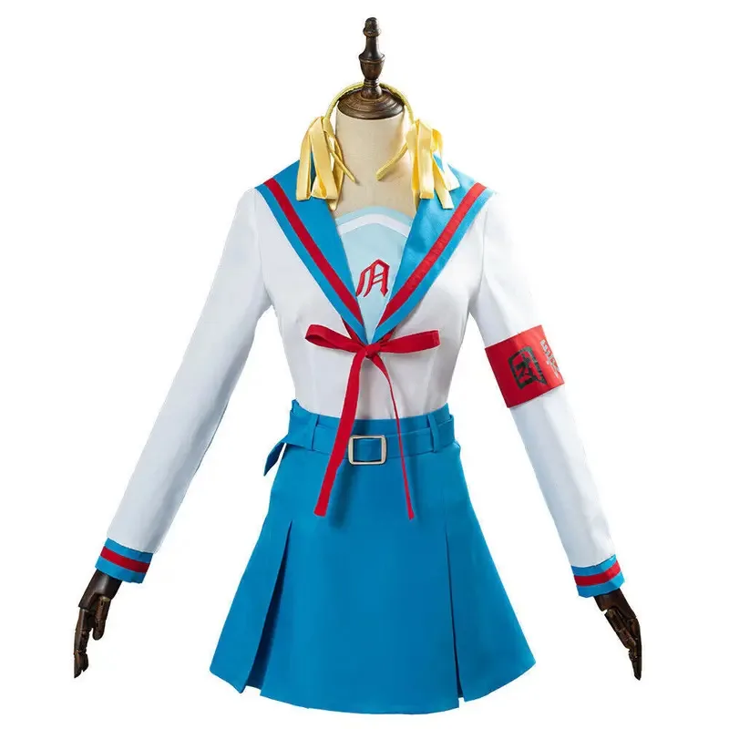 زي Suzumiya Haruhi Jk زي تنكري أنيمي نو Yuuutsu تنورة علوية للفتيات شعر مستعار للهالوين كرنفال الهالوين الزي كوس