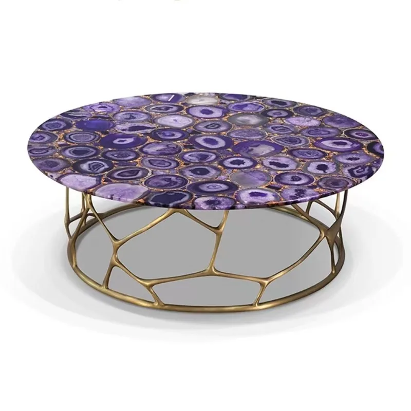 Light luxury pure copper agate coffee table, high-end coffee table
