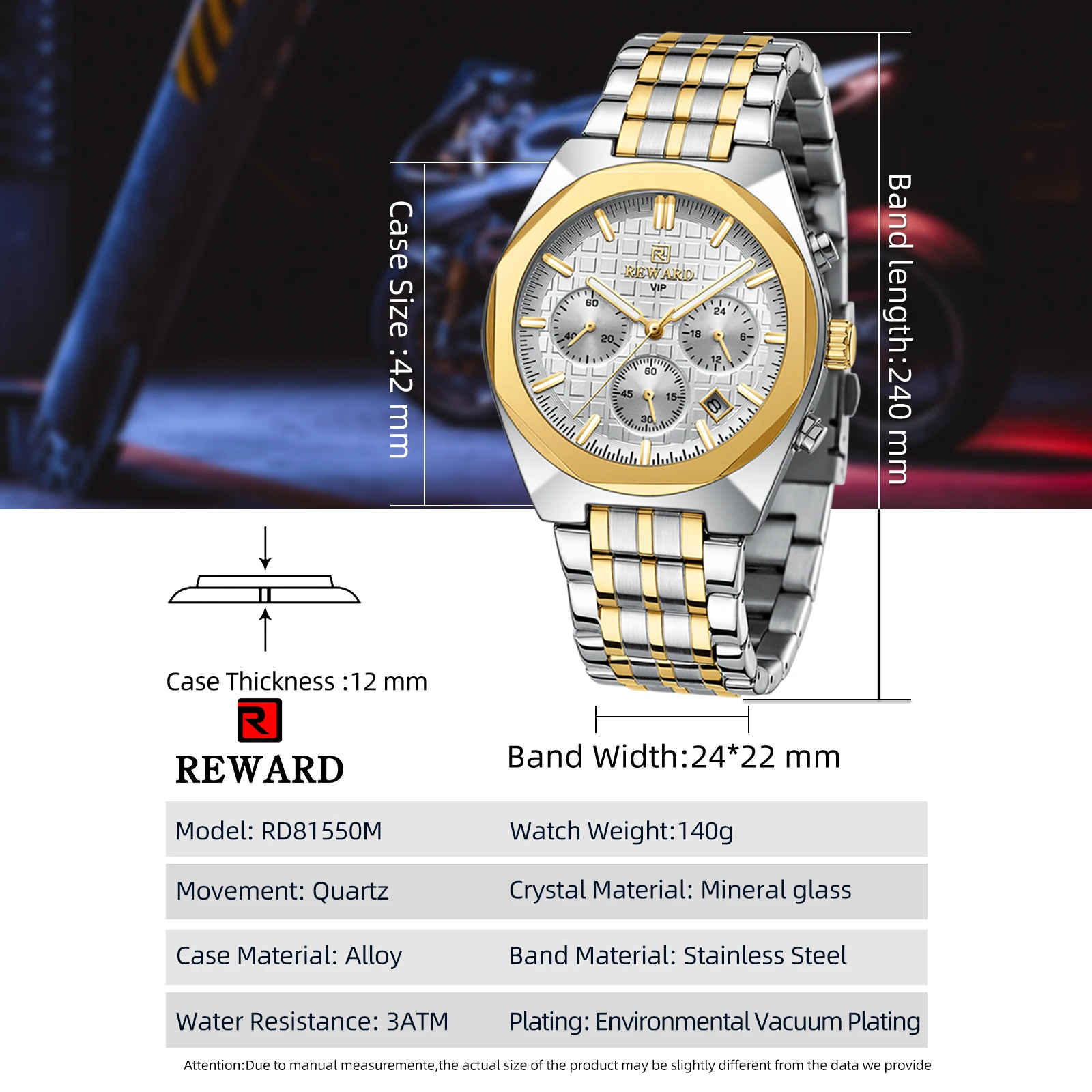 REWARD VIP New Busines Watches for Men Dress Wrist Watch Stainless Strap Chronograph Luminous Waterproof Date Men\'s Wristwatches