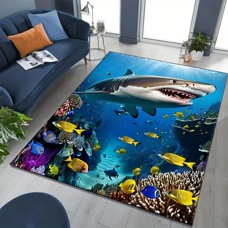 

Ковер с морскими животными на океанской тематике, коралловый ковер с принтом рыбы, мягкий нескользящий коврик для гостиной, спальни, прихожей, кухни
