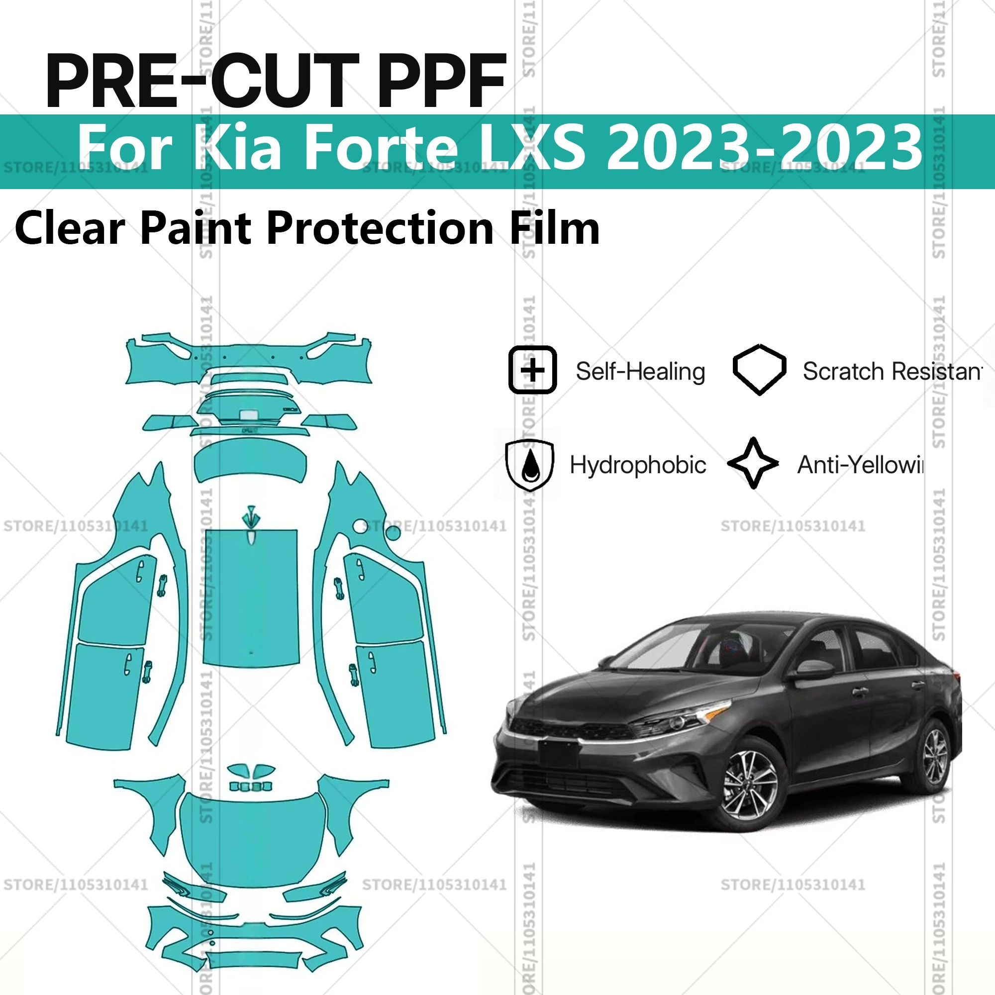 For Kia Forte LXS 2023-2023 Pre-Cut Paint Protection Film PPF Transparent Car Film Professional Automotive PPF Full Vehicle