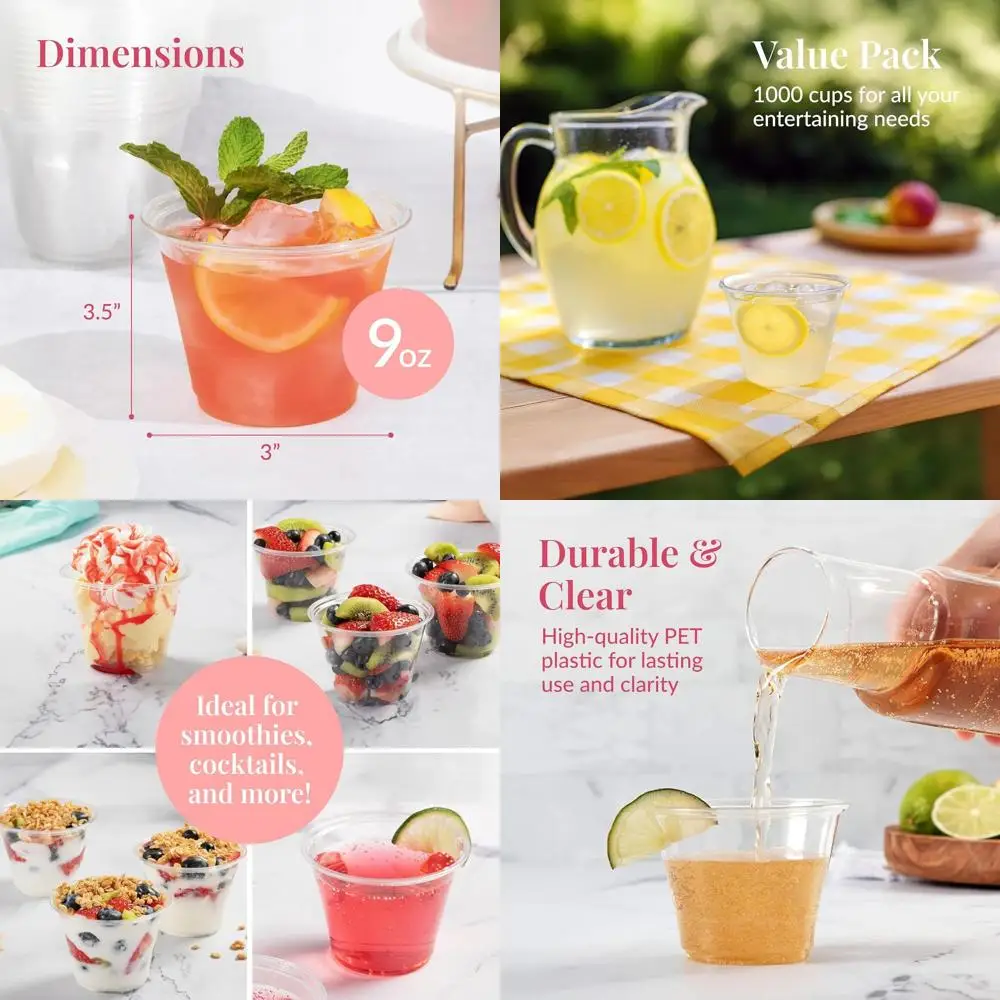 

9 oz Disposable Plastic Shot Glasses - Ideal for Cocktails, Juice, Wine - Party Cups for Adults - Suitable for Indoor/Outdoor Ev