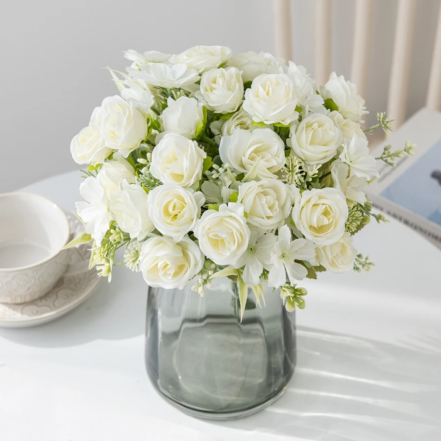 Künstliche Blumen Seidenrosen Hochzeitskranz Heim Tischdekoration Festliche Dekoration Brautstrauß Outdoor Garten DIY Bestseller Geschenk – Detail 5