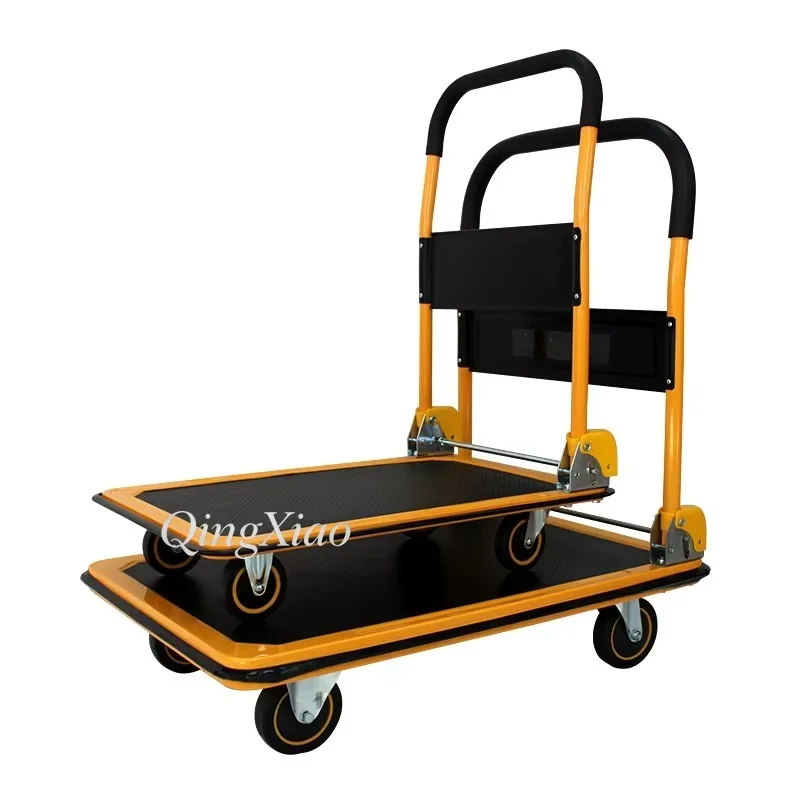 300kg Capacity Steel Push Cart Dolly Foldable Moving Platform Hand Truck 360 Degree Swivel Wheels Daily Heavy Load Carrying Jobs