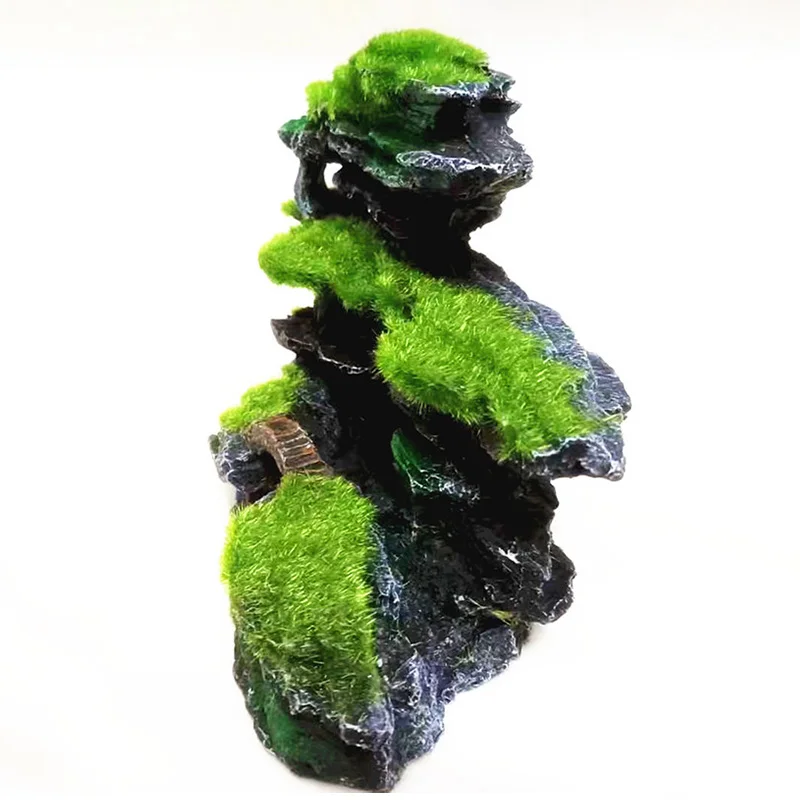 Moss Rockery Shape Fish Tank Ornaments Multifunctional Rock Cave Landscaping Decorative Betta Hide Artificial Fishbowl Decor