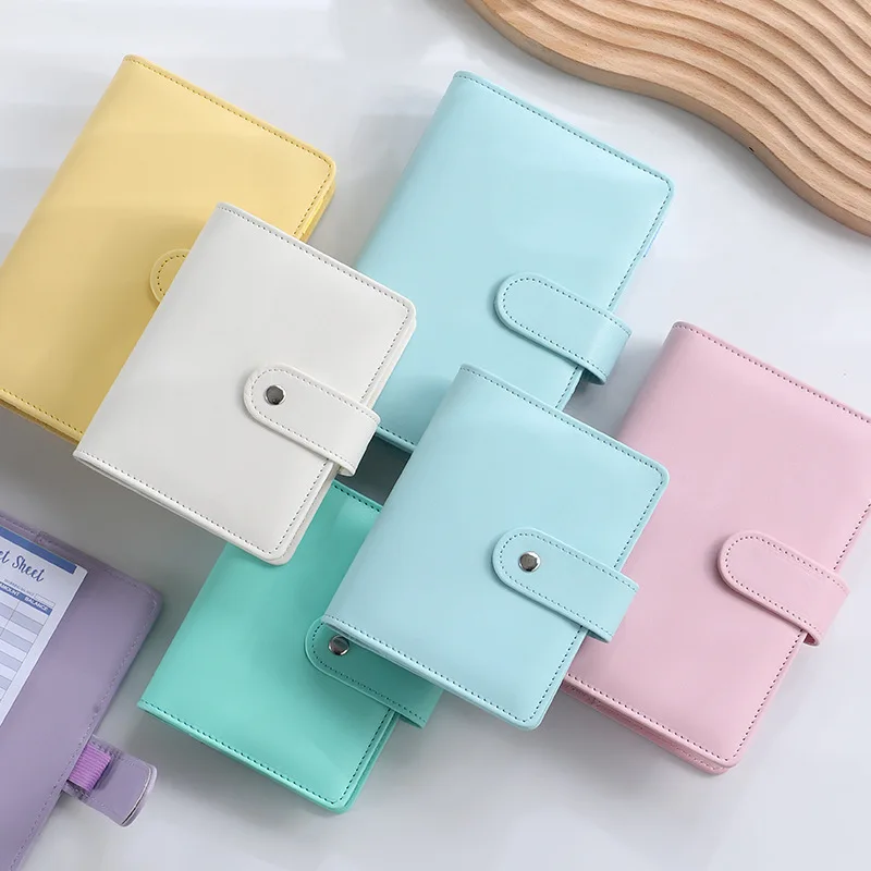 A7 Macaron Color 6 Ring Binder PU Clip-on Notebook Leather Loose Leaf Notebook Cover Notebooks Journal Kawaii Stationery