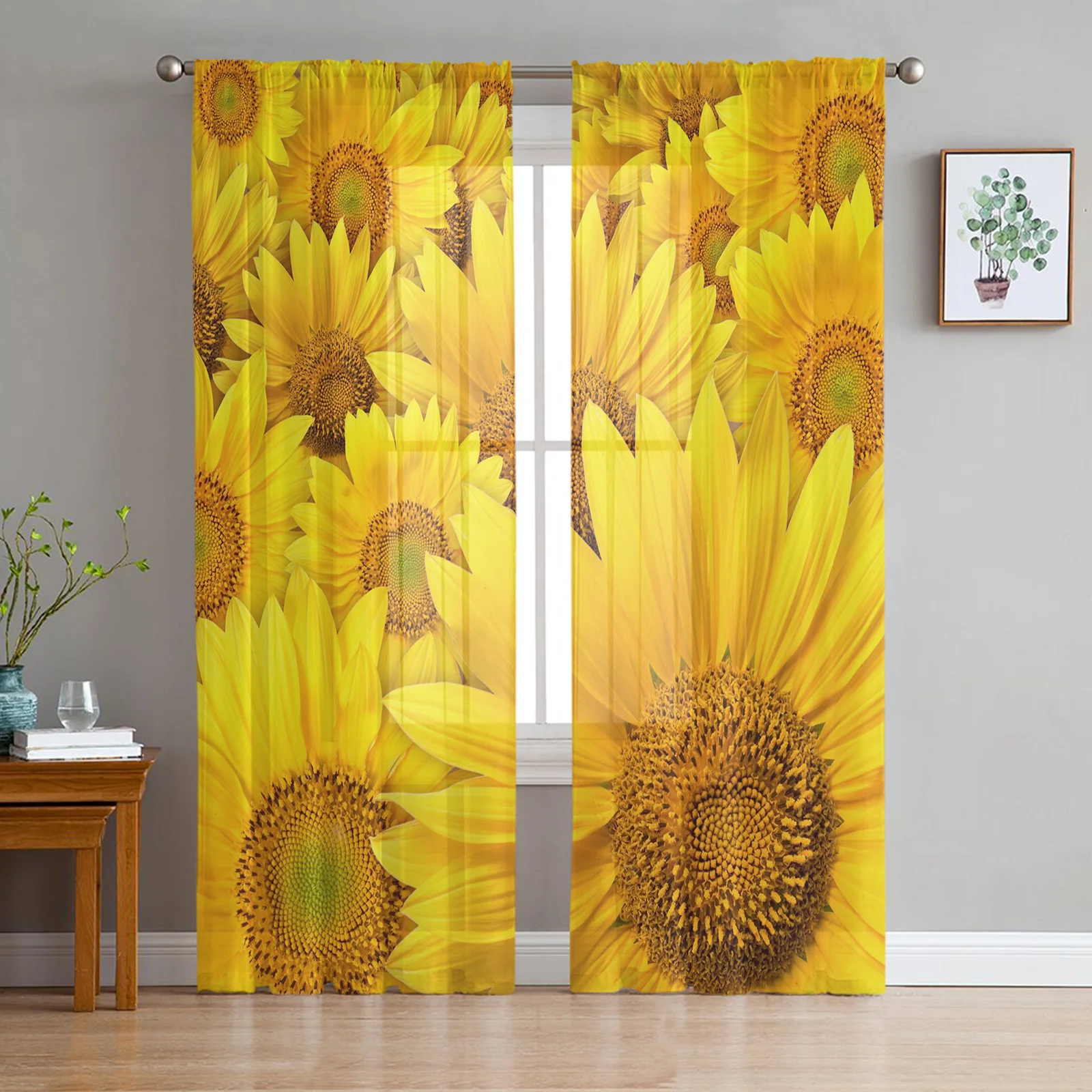 

Sunflower Blossoms Yellow Flower Modern Tulle Sheer Curtains for Living Room Bedroom the Room Kitchen Voile Decoration Curtains