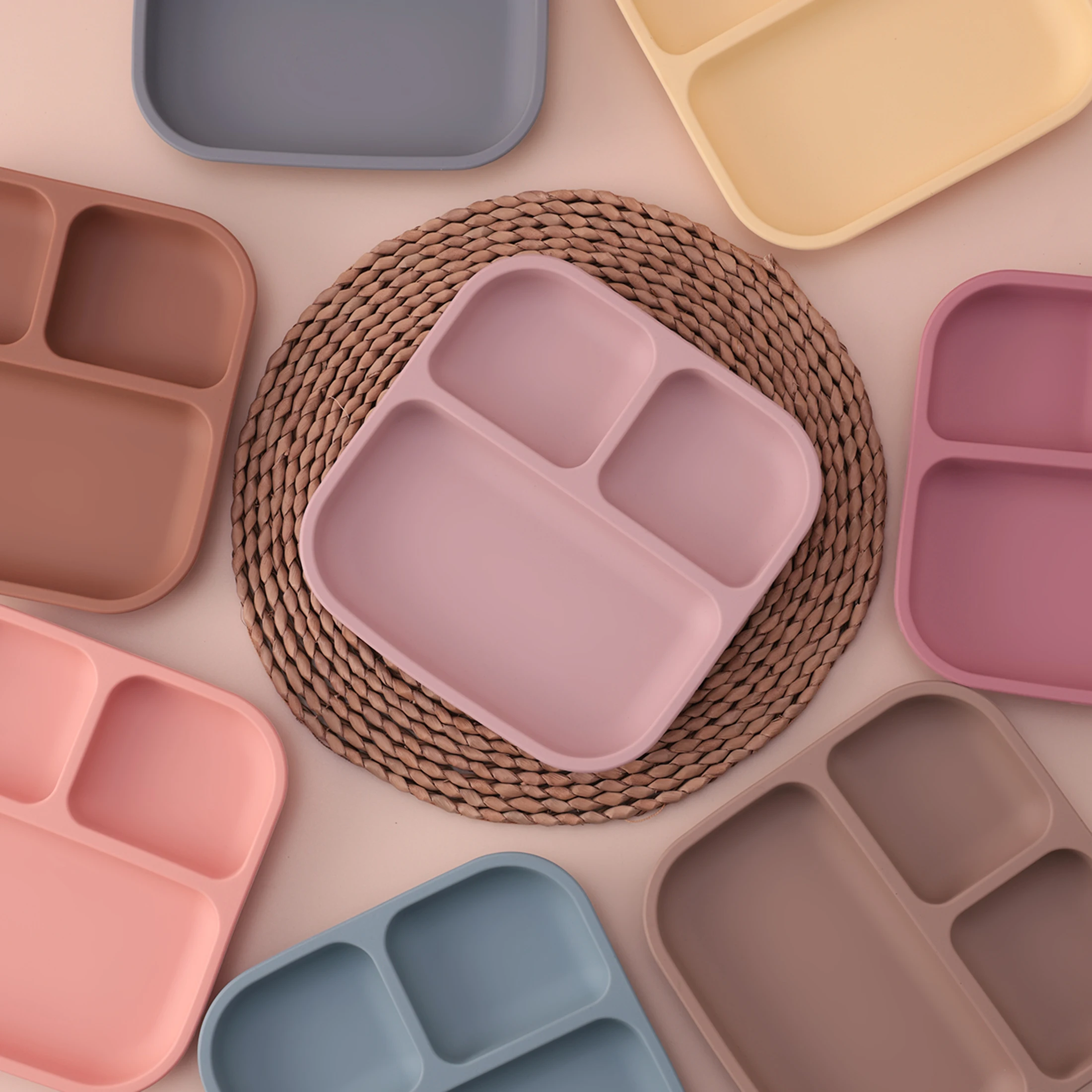 لون الاطفال 1 قطعة BPA الحرة سيليكون مقسمة طبق مربع شفط طبق الطفل مانعة للتسرب طفل أطفال وجبة صينية أدوات المائدة سهلة التنظيف #2