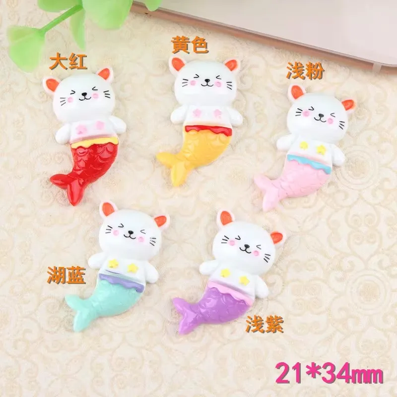 10 Pcs Of New Resin Mermaid Cat Head Fish Body Pendant Jewelry Kawasaki Diy Cream Mobile Phone Shell Beauty Material Children's