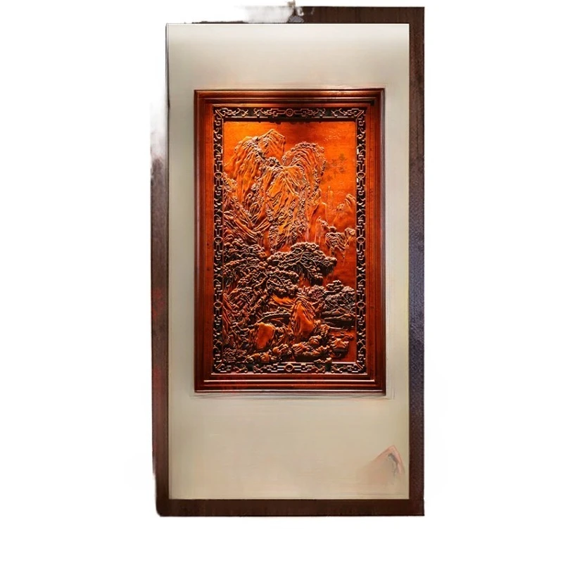 New Chinese style Zhongtang entrance wall decoration painting solid wood wall hanging D red pear color Dongyang wood carving