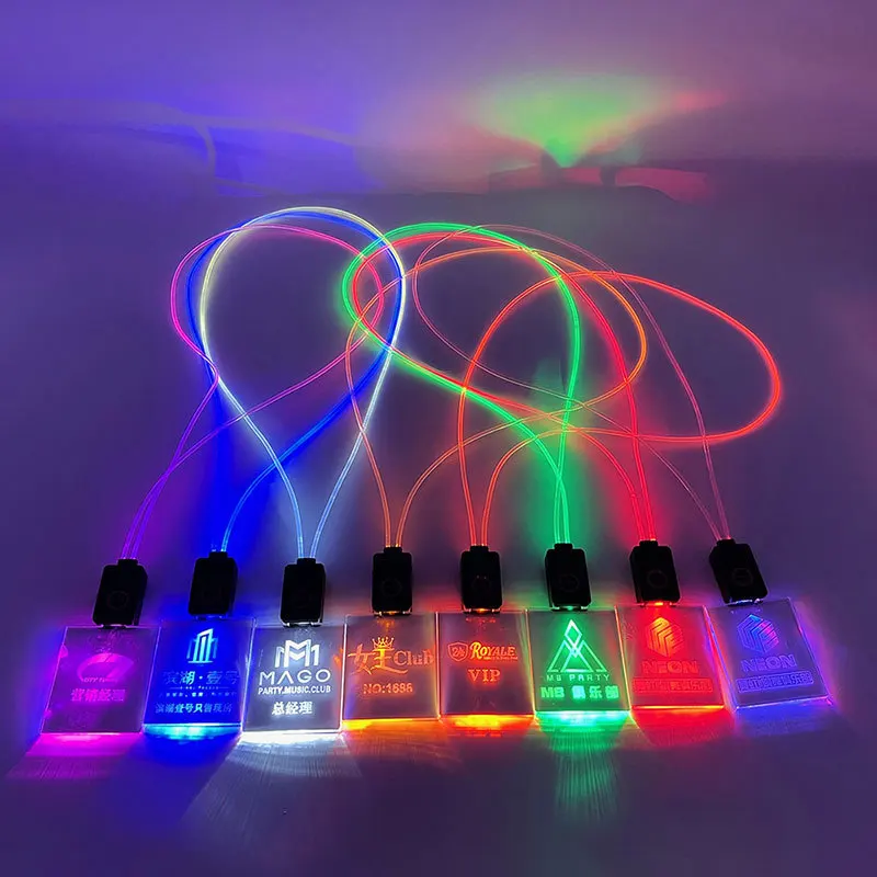 Customized. Factory LED Light-Up Lanyard Flashing Acrylic Work Exhibition Bar USB Charging Light-Up Work Badge
