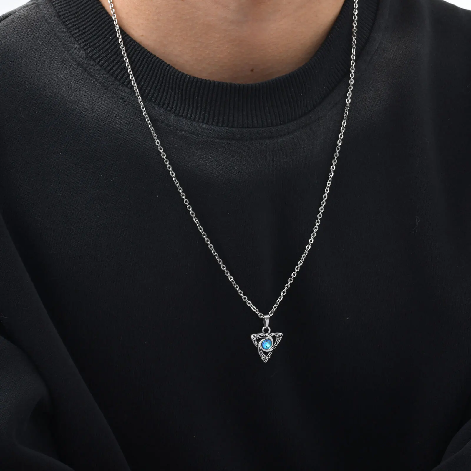 Moonstone Necklace for Men Boys,Waterproof Stainless Steel Celtic Knot Pendant Necklace,Punk Vintage Jewerly Gifts