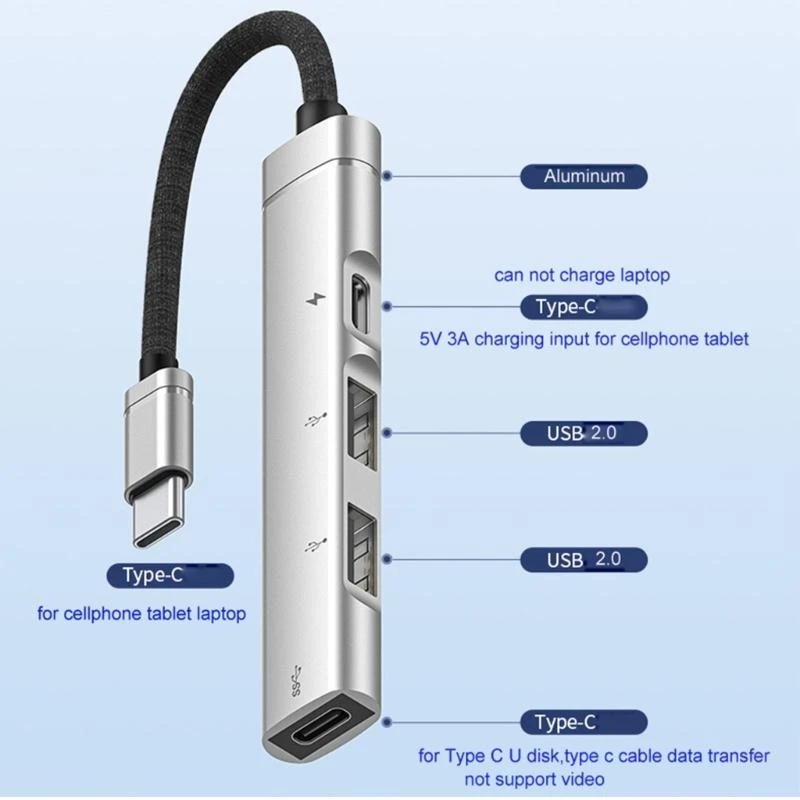 K3NB Type C to USB Adapter with Double USB2.0 Ports 1xType C Port Enhances Your Device Functionality and Connectivity