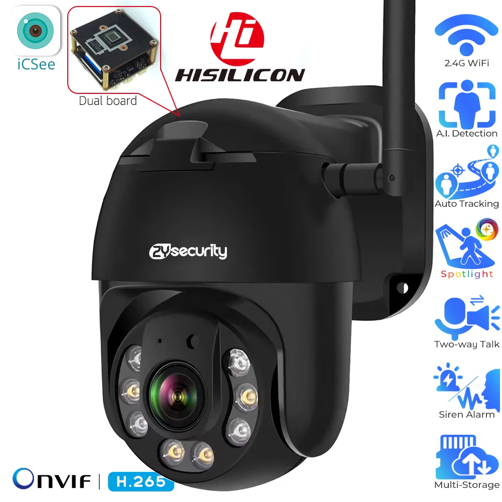 FHD 1080P Wifi PTZ IP Camera Outdoor Color Night Vision Auto Tracking Wireless Speed Dome Camera CCTV Video Surveillance Cameras