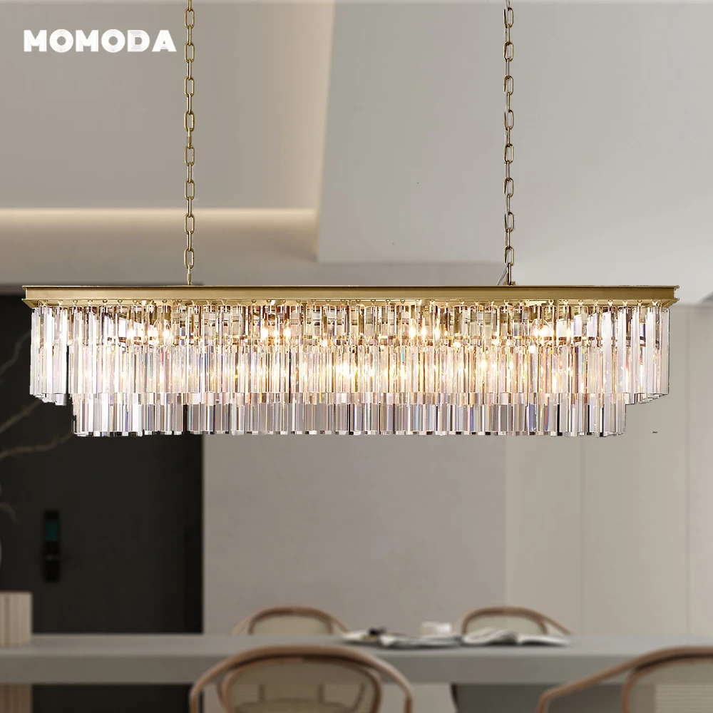 

Modern Crystal Chandelier LED 1920s Odeon Rectangular Chandeliers Lighting Living Room Dining Room Kitchen Island Pendant Lights