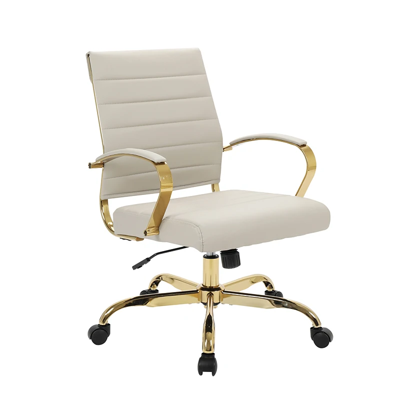 

White PU Leather Executive Chair Furniture mid Golden iron Metal Frame Swivel Office Chair