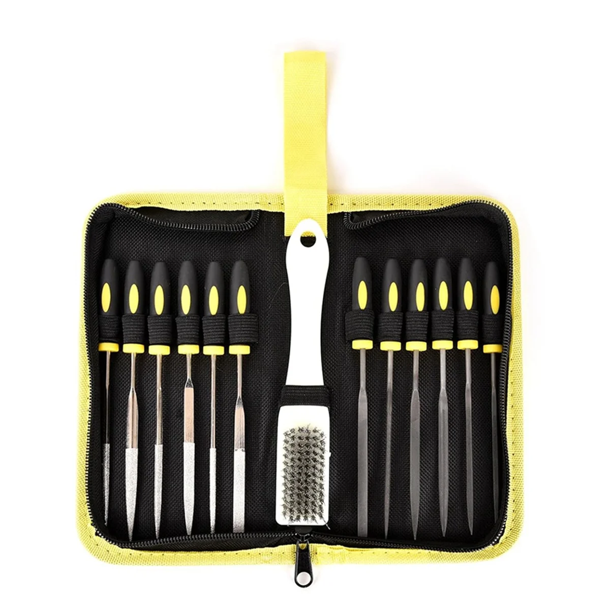 Needle Files Set 13PCS Needle Files Set6 Diamond Files & 6 Steel File Sets and Cleaning Brush & Case with Handle