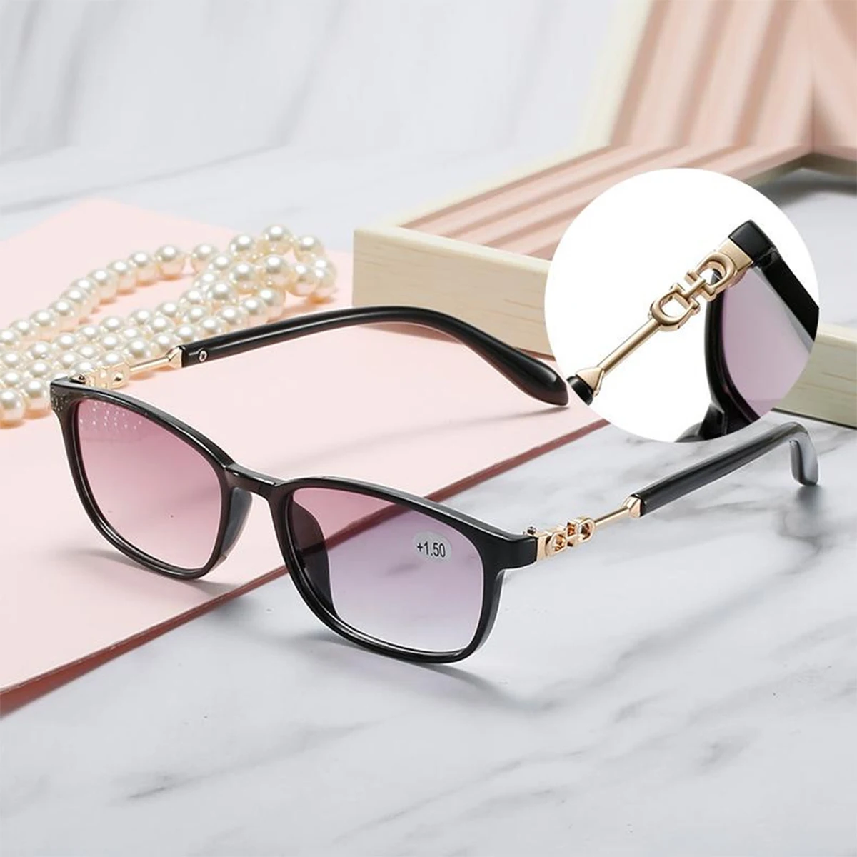 Rhaegal New Gradient Color Prescription Reading Glasses for Women Mens Metal Frame Reader Glasses Strength +1.0 to +4.0