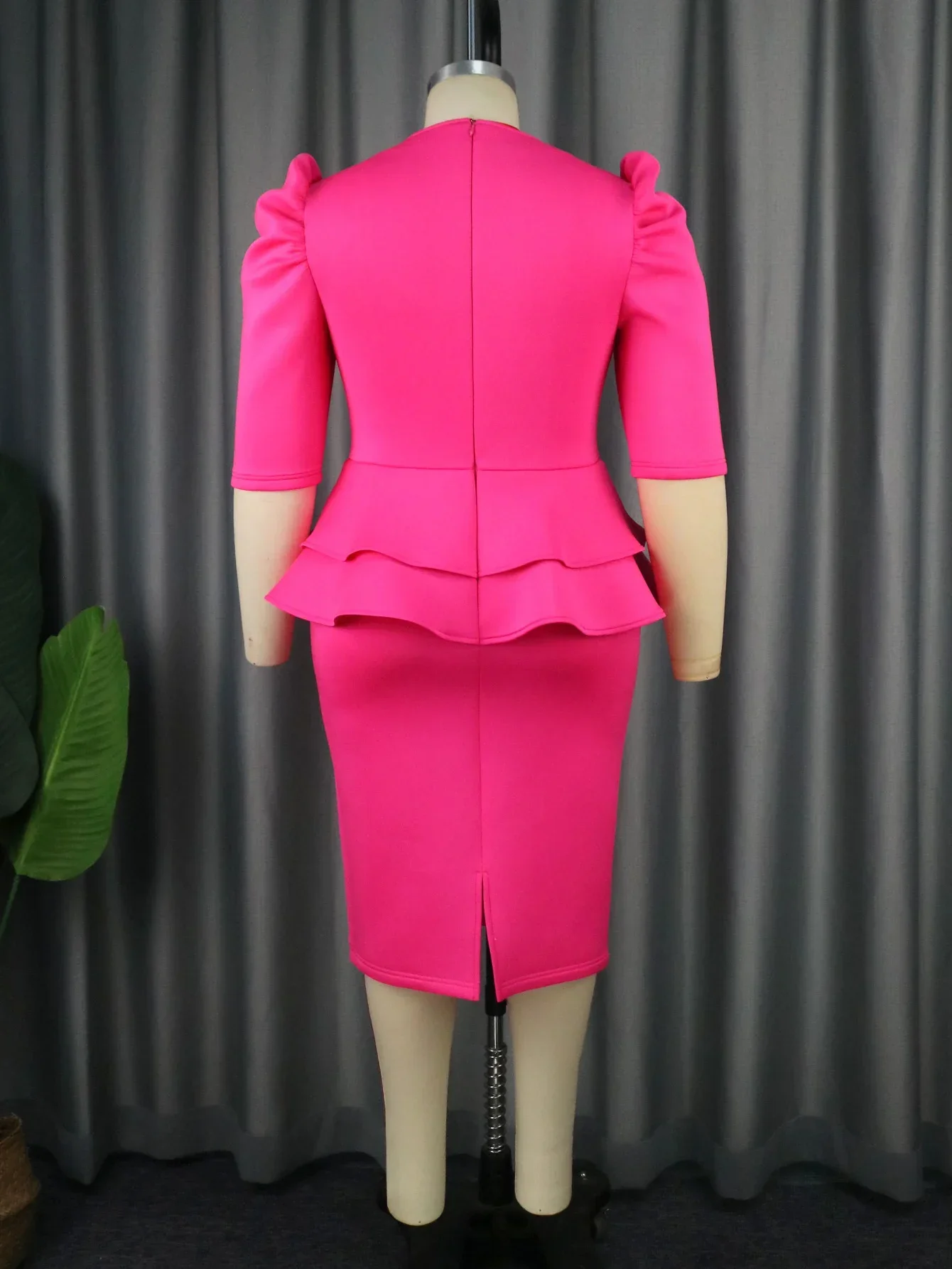 Vestidos de Fiesta de noche de talla grande para mujer, cuello en V, Media manga Puff, Empire Peplum, volantes, Midi, oficina, trabajo, trajes