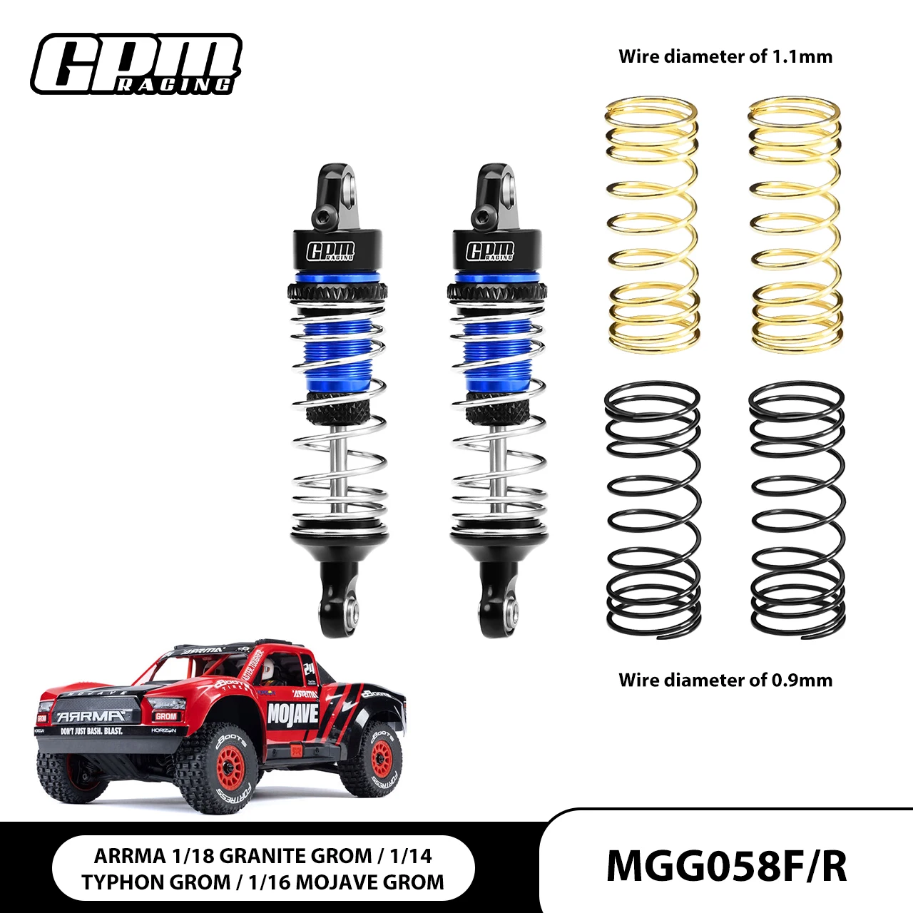 GPM 7075 Alu F/R AD Spring Shock 58mm For ARRMA 1/18 Granite Typhon Mojave Grom