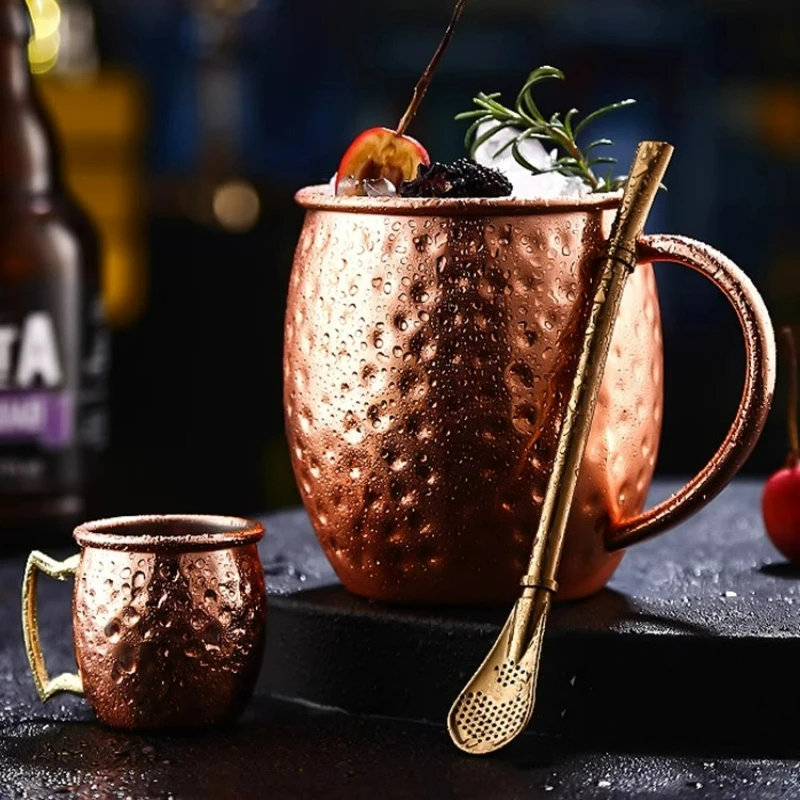 550ml Moscow Mule Copper Mugs Metal Mug Cup Stainless Steel Hammered Copper Plated Beer Cups Beer Wine Coffee Mugs Bar Accessory