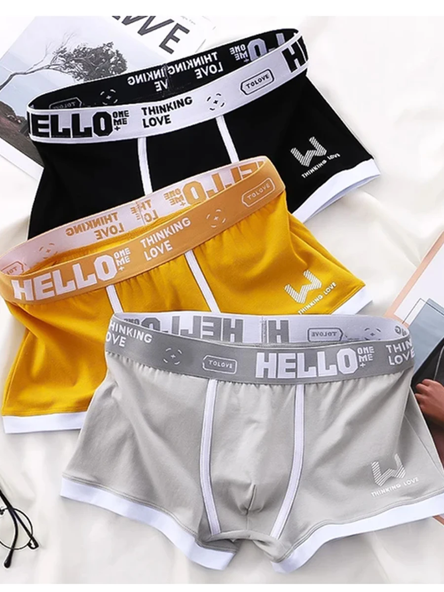 1 szt. Męskie bawełniane bokserki majtki bielizna 3 kolory L XL 2XL 3XL miękki pasek z literami oddychająca miękka moda sport — zdjęcie 2