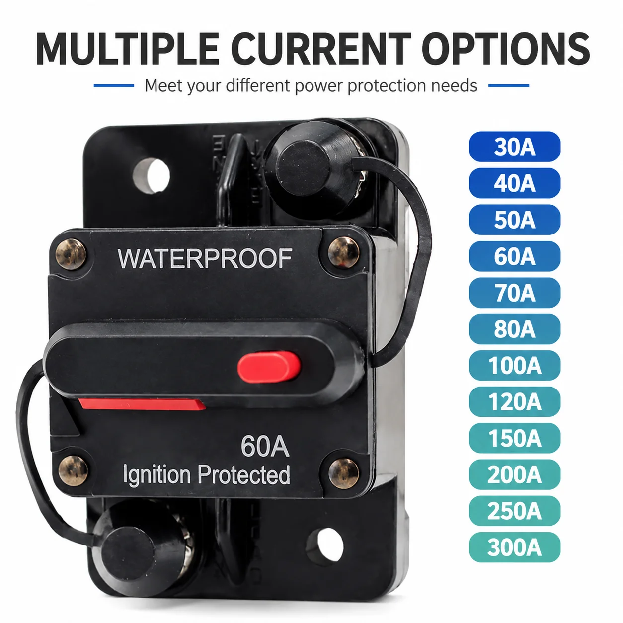 30A-300A Power Switch Fuse Audio Circuit Breaker 12V-48V DC Car RV Manual Reset Circuit Breaker Protector