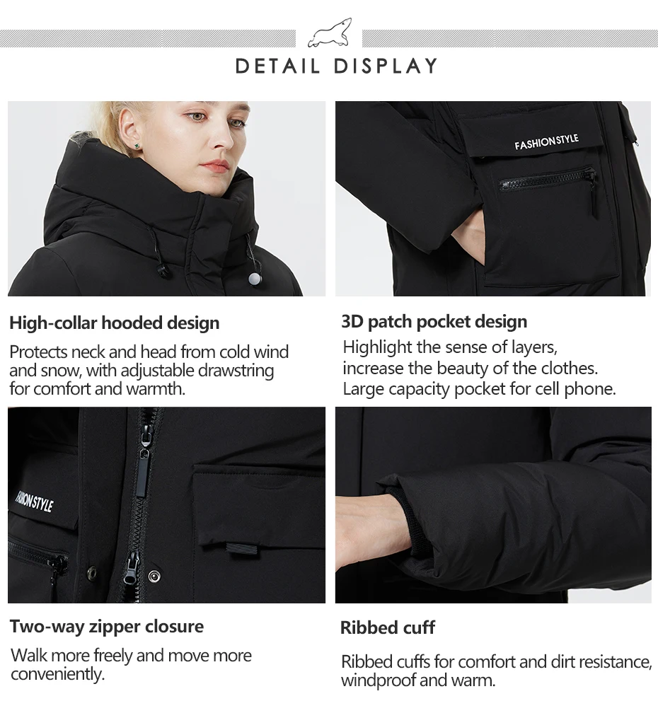 ICEbear 2023 Winter Women Jacket Long Cotton Big Pockets Ladies Coat Women's Thickened Warm Parka GWD22578-1D